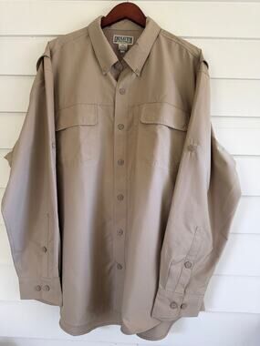 Duluth Trading Co Shirt Mens 2XL Tan Vented Fishing Hiking Long Sleeve Gorpcore